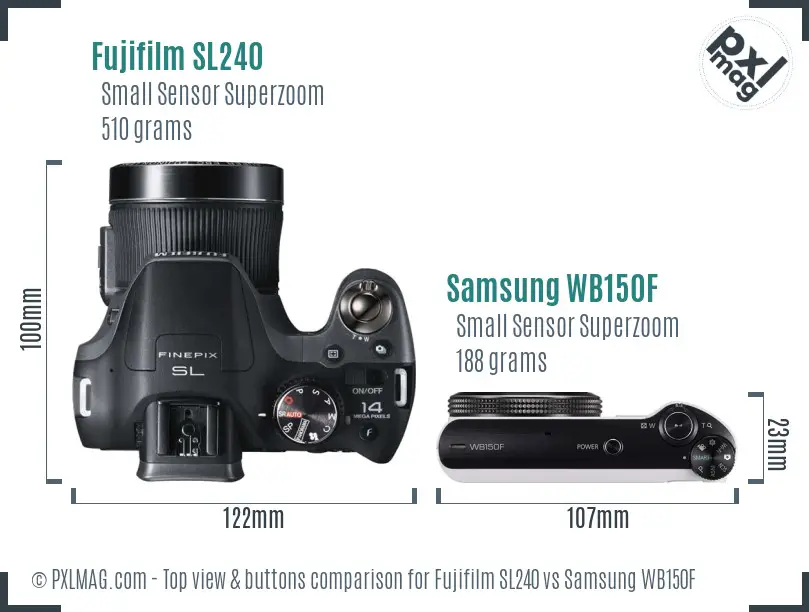Fujifilm SL240 vs Samsung WB150F top view buttons comparison Fujifilm SL240 vs Samsung WB150F top view buttons comparison