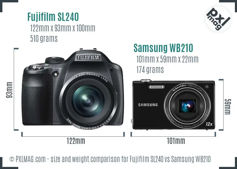 Fujifilm SL240 vs Samsung WB210 size comparison