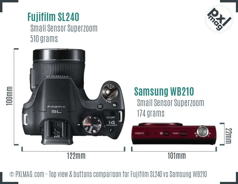 Fujifilm SL240 vs Samsung WB210 top view buttons comparison