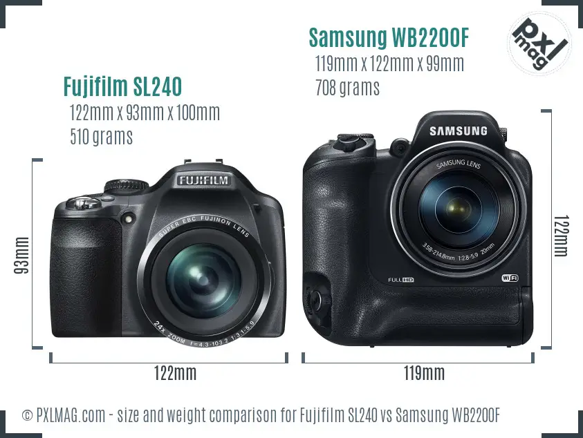 Fujifilm SL240 vs Samsung WB2200F size comparison