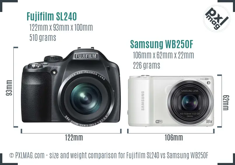 Fujifilm SL240 vs Samsung WB250F size comparison Fujifilm SL240 vs Samsung WB250F size comparison