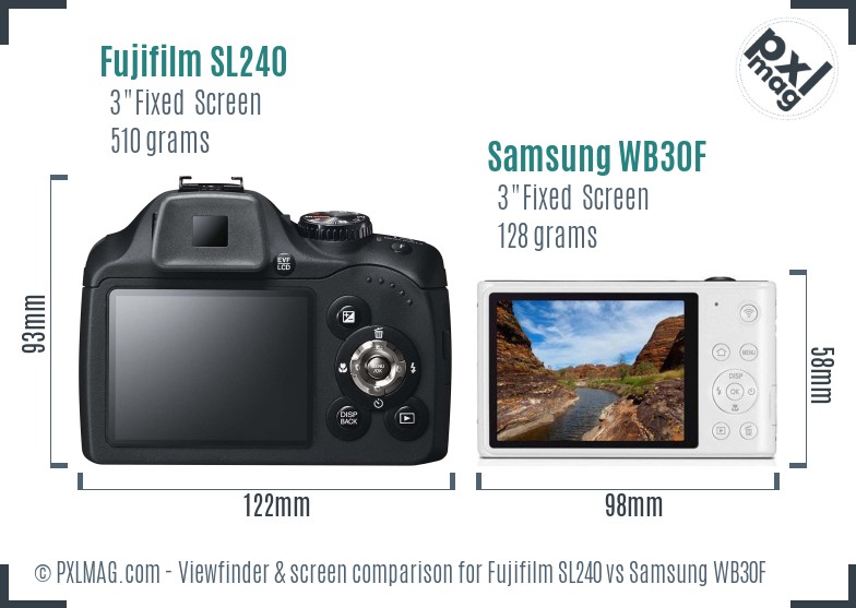 Fujifilm SL240 vs Samsung WB30F Screen and Viewfinder comparison