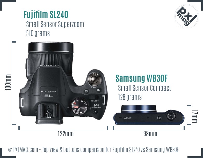 Fujifilm SL240 vs Samsung WB30F top view buttons comparison