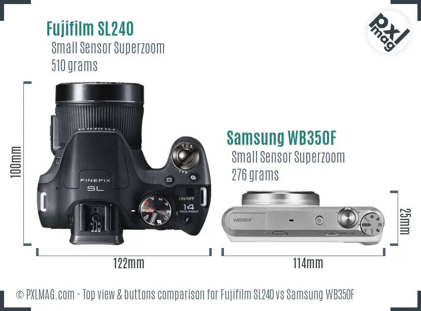 Fujifilm SL240 vs Samsung WB350F top view buttons comparison