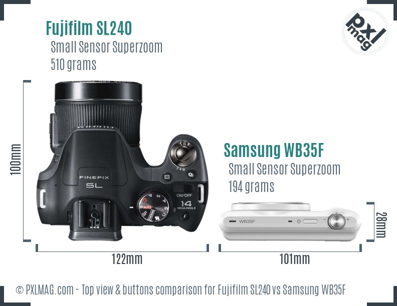 Fujifilm SL240 vs Samsung WB35F top view buttons comparison