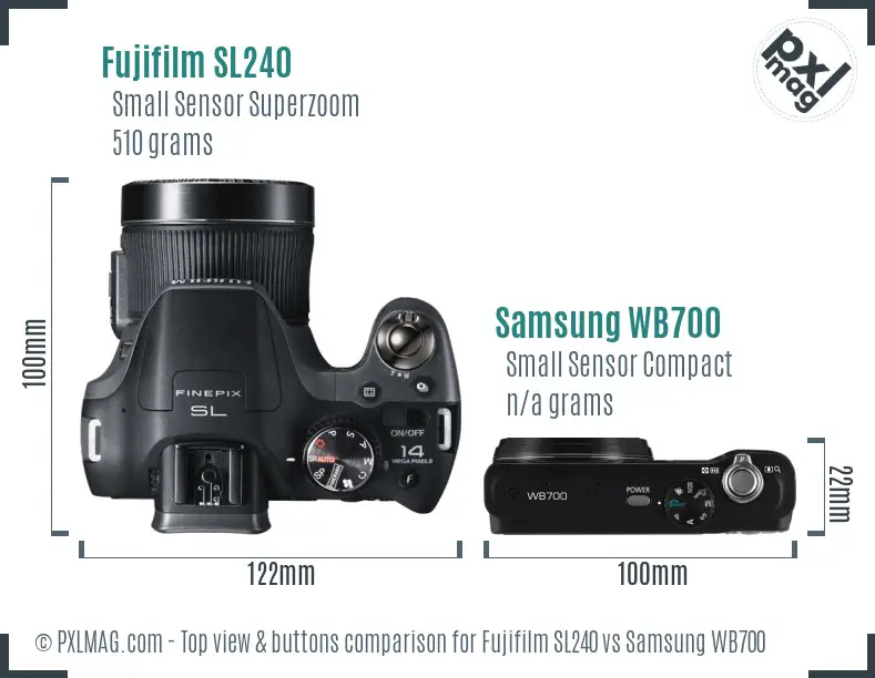 Fujifilm SL240 vs Samsung WB700 top view buttons comparison