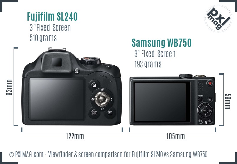 Fujifilm SL240 vs Samsung WB750 Screen and Viewfinder comparison