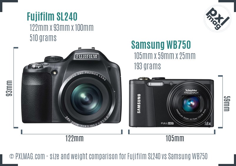 Fujifilm SL240 vs Samsung WB750 size comparison Fujifilm SL240 vs Samsung WB750 size comparison