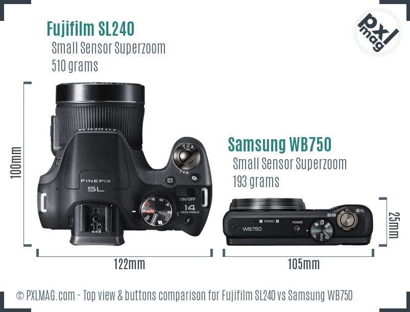Fujifilm SL240 vs Samsung WB750 top view buttons comparison