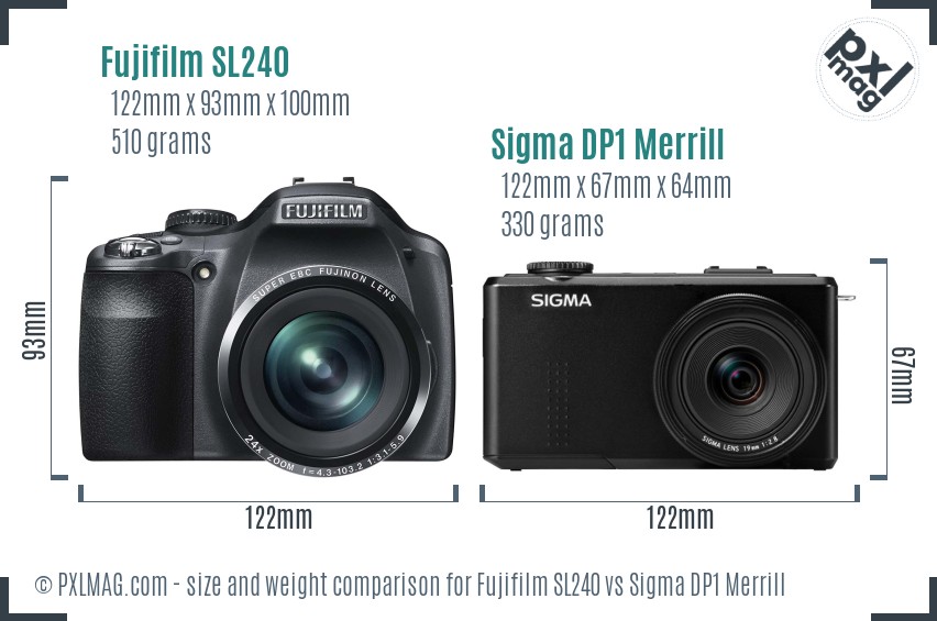 Fujifilm SL240 vs Sigma DP1 Merrill size comparison