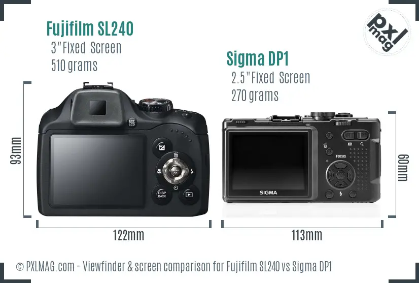 Fujifilm SL240 vs Sigma DP1 Screen and Viewfinder comparison