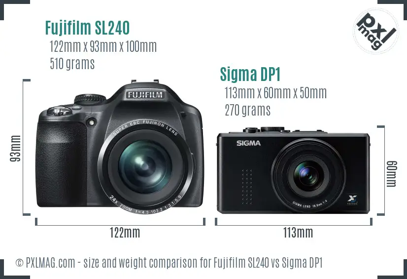 Fujifilm SL240 vs Sigma DP1 size comparison