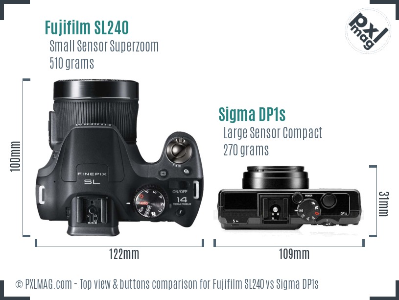 Fujifilm SL240 vs Sigma DP1s top view buttons comparison
