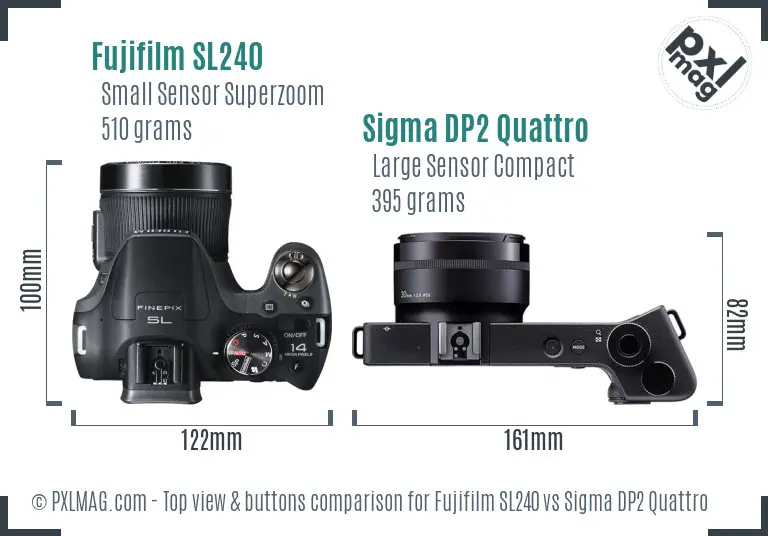 Fujifilm SL240 vs Sigma DP2 Quattro top view buttons comparison Fujifilm SL240 vs Sigma DP2 Quattro top view buttons comparison
