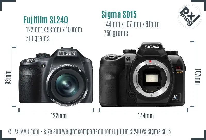 Fujifilm SL240 vs Sigma SD15 size comparison Fujifilm SL240 vs Sigma SD15 size comparison