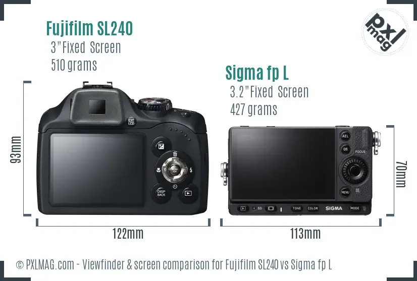 Fujifilm SL240 vs Sigma fp L Screen and Viewfinder comparison