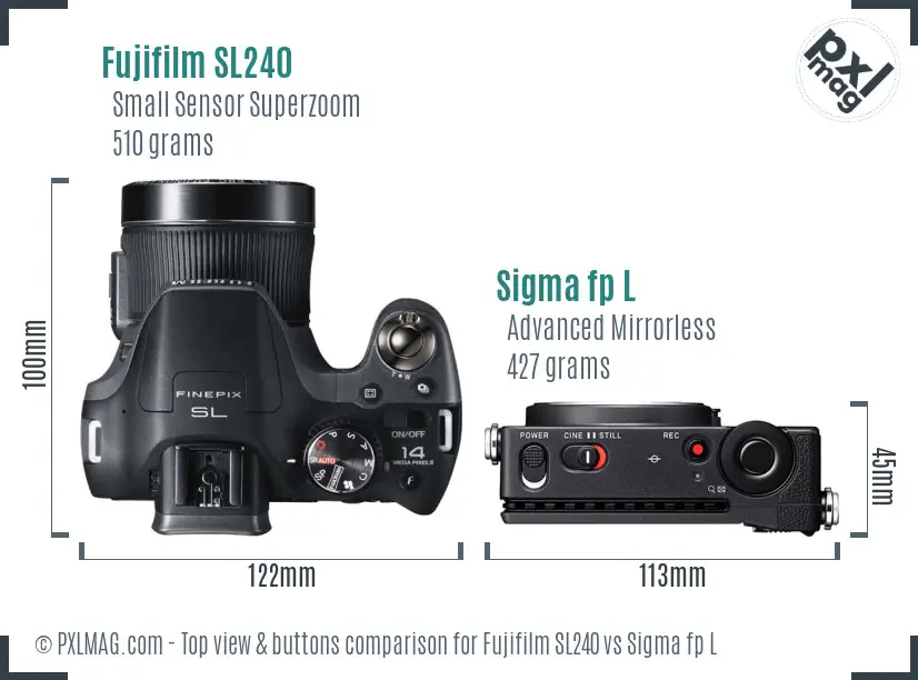 Fujifilm SL240 vs Sigma fp L top view buttons comparison