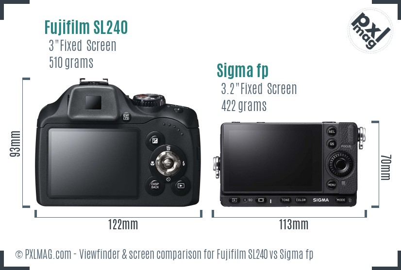 Fujifilm SL240 vs Sigma fp Screen and Viewfinder comparison