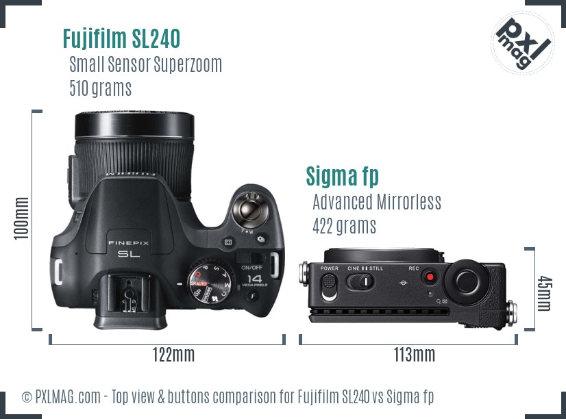 Fujifilm SL240 vs Sigma fp top view buttons comparison