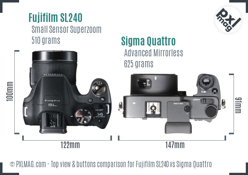 Fujifilm SL240 vs Sigma Quattro top view buttons comparison