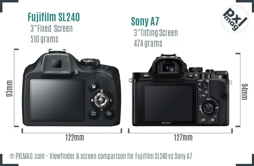 Fujifilm SL240 vs Sony A7 Screen and Viewfinder comparison