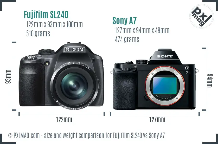 Fujifilm SL240 vs Sony A7 size comparison
