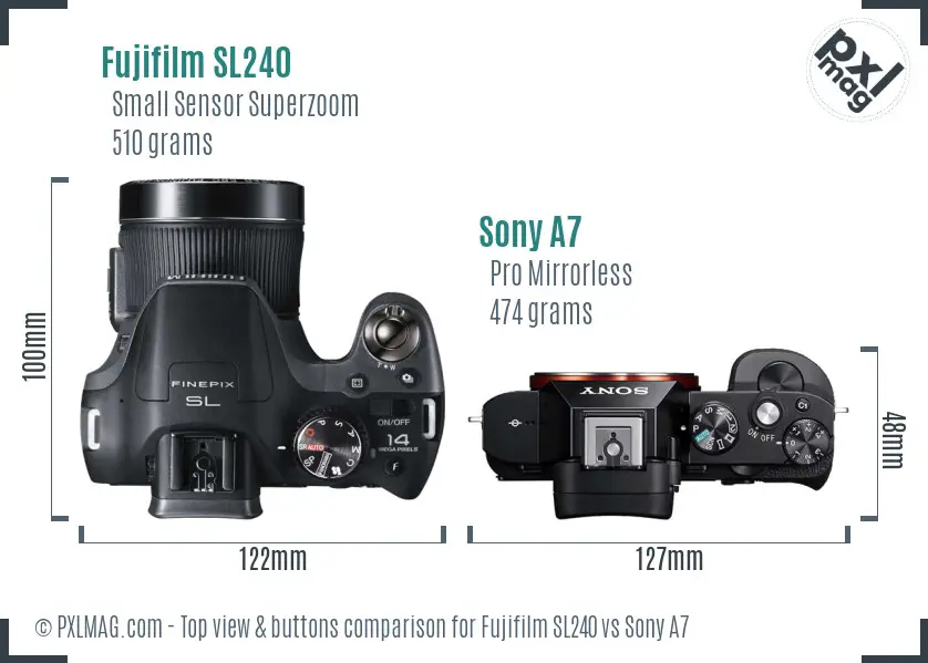 Fujifilm SL240 vs Sony A7 top view buttons comparison