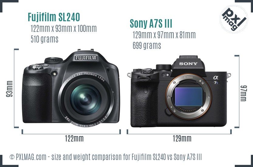 Fujifilm SL240 vs Sony A7S III size comparison
