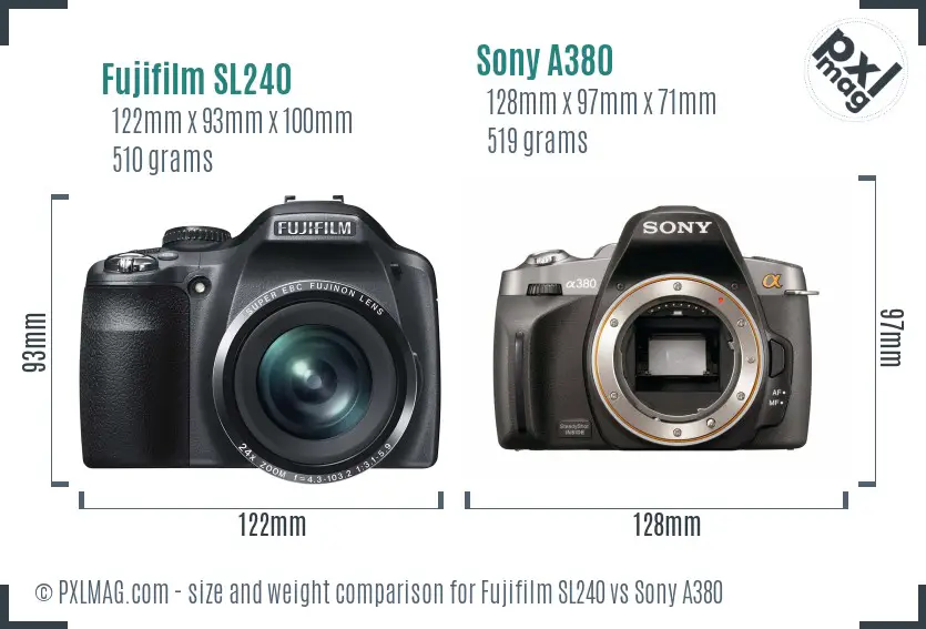 Fujifilm SL240 vs Sony A380 size comparison