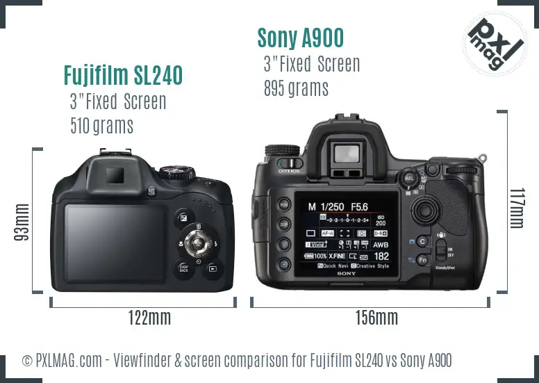 Fujifilm SL240 vs Sony A900 Screen and Viewfinder comparison