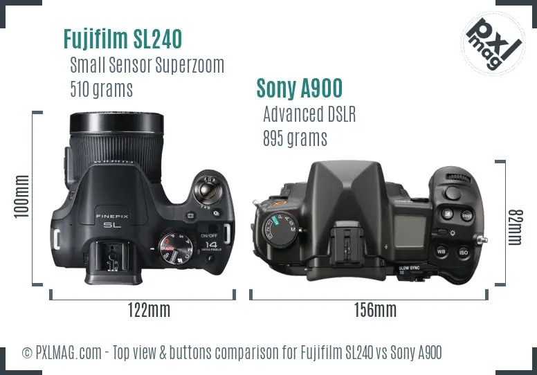 Fujifilm SL240 vs Sony A900 top view buttons comparison