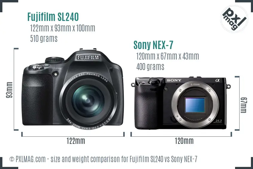 Fujifilm SL240 vs Sony NEX-7 size comparison
