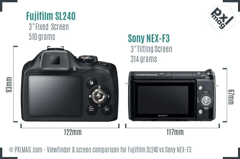 Fujifilm SL240 vs Sony NEX-F3 Screen and Viewfinder comparison