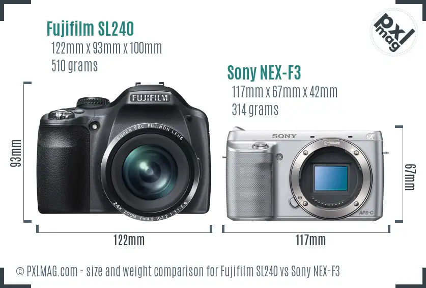 Fujifilm SL240 vs Sony NEX-F3 size comparison