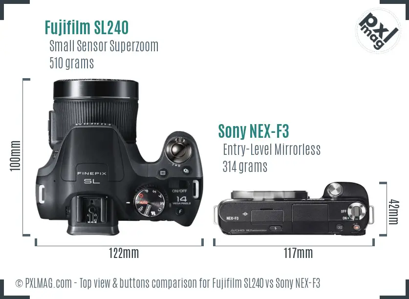 Fujifilm SL240 vs Sony NEX-F3 top view buttons comparison