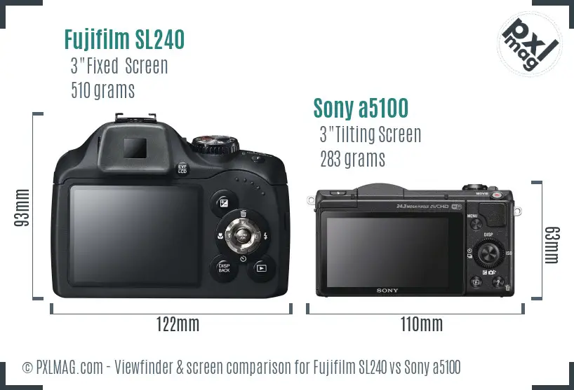 Fujifilm SL240 vs Sony a5100 Screen and Viewfinder comparison