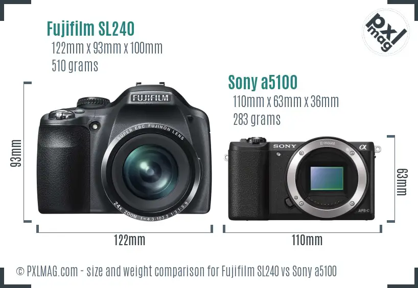 Fujifilm SL240 vs Sony a5100 size comparison
