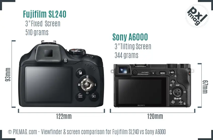 Fujifilm SL240 vs Sony A6000 Screen and Viewfinder comparison