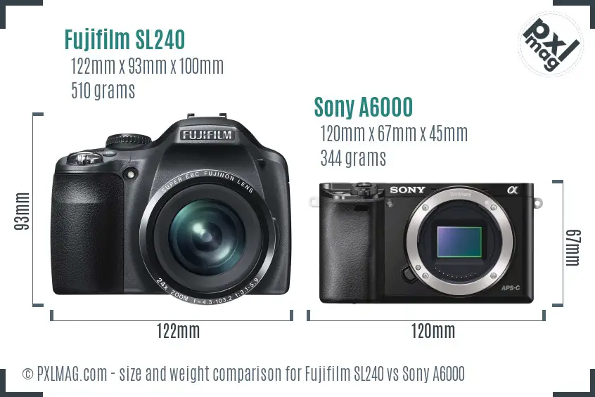 Fujifilm SL240 vs Sony A6000 size comparison