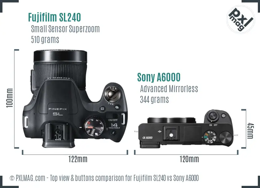 Fujifilm SL240 vs Sony A6000 top view buttons comparison