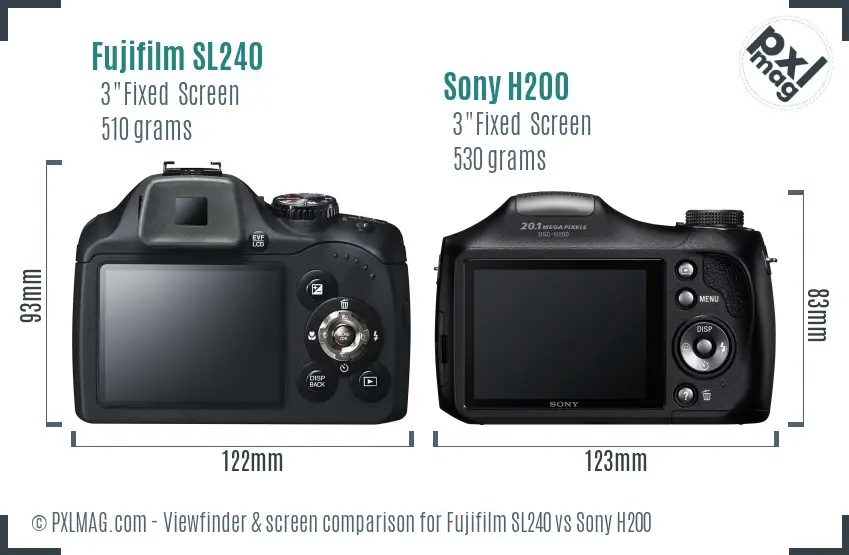 Fujifilm SL240 vs Sony H200 Screen and Viewfinder comparison