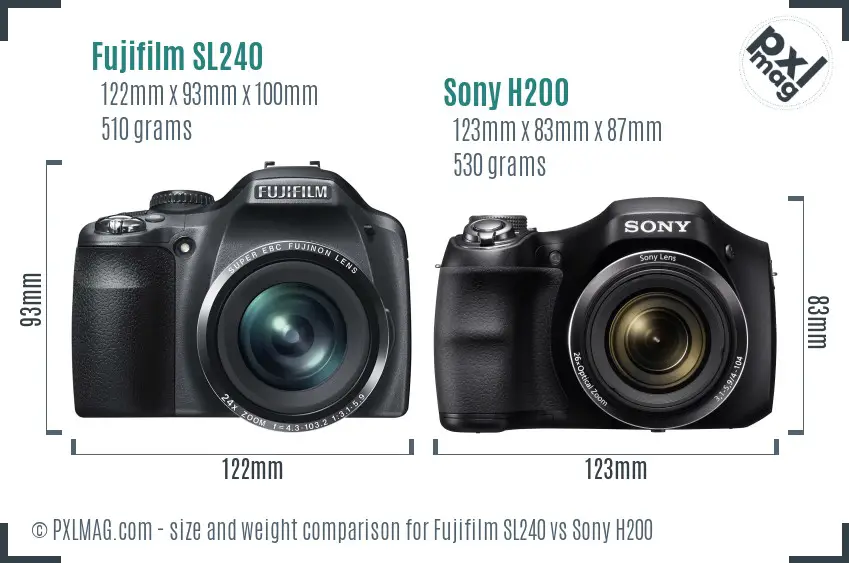 Fujifilm SL240 vs Sony H200 size comparison