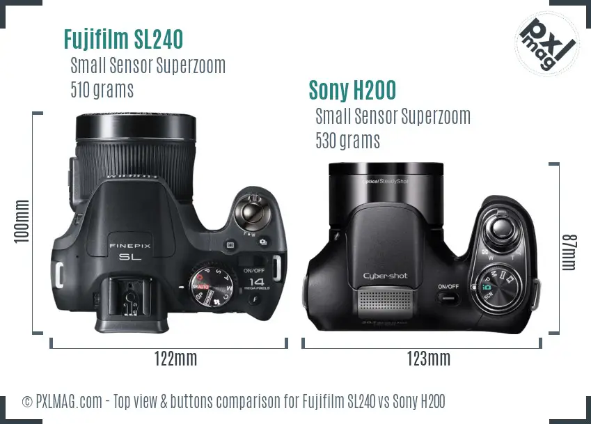 Fujifilm SL240 vs Sony H200 top view buttons comparison
