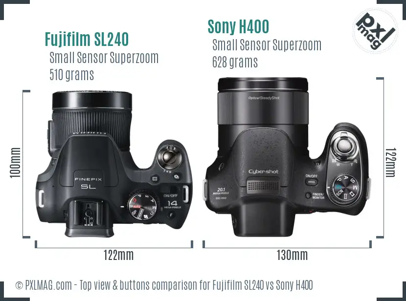 Fujifilm SL240 vs Sony H400 top view buttons comparison