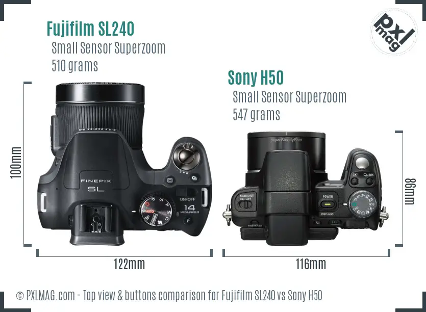 Fujifilm SL240 vs Sony H50 top view buttons comparison Fujifilm SL240 vs Sony H50 top view buttons comparison