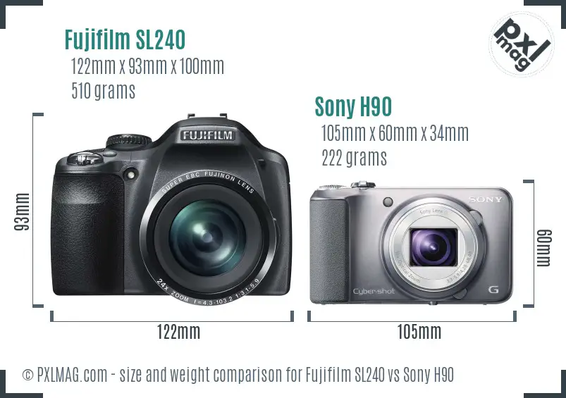Fujifilm SL240 vs Sony H90 size comparison