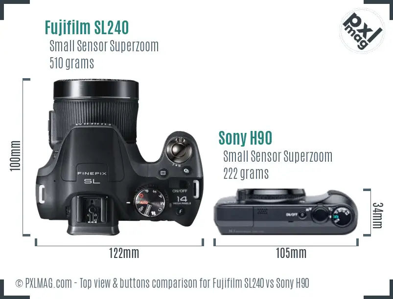Fujifilm SL240 vs Sony H90 top view buttons comparison