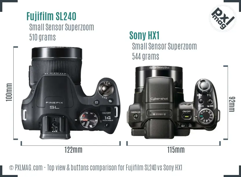 Fujifilm SL240 vs Sony HX1 top view buttons comparison