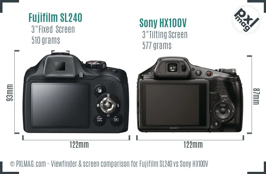 Fujifilm SL240 vs Sony HX100V Screen and Viewfinder comparison