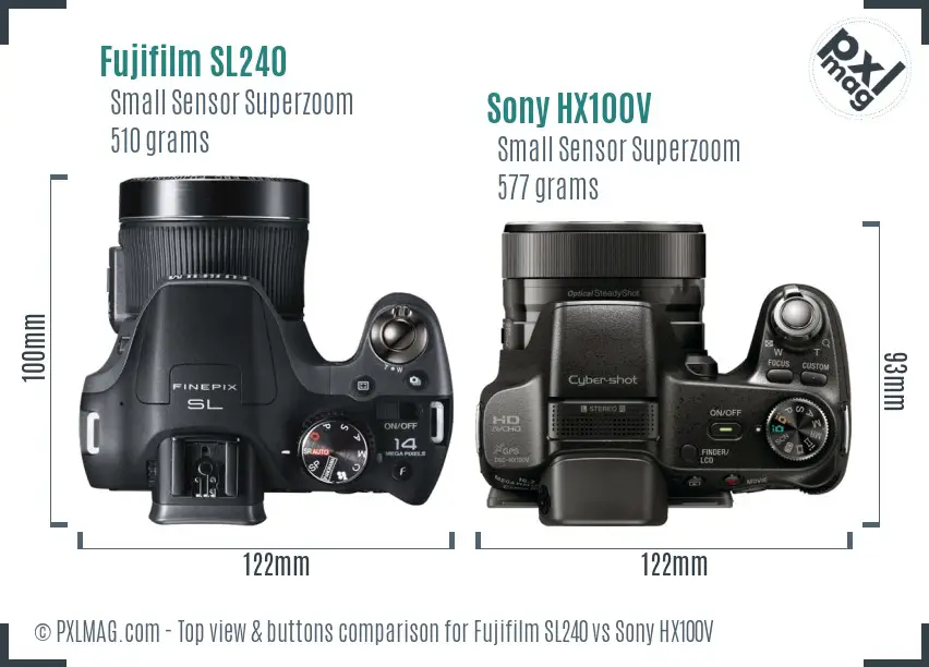 Fujifilm SL240 vs Sony HX100V top view buttons comparison